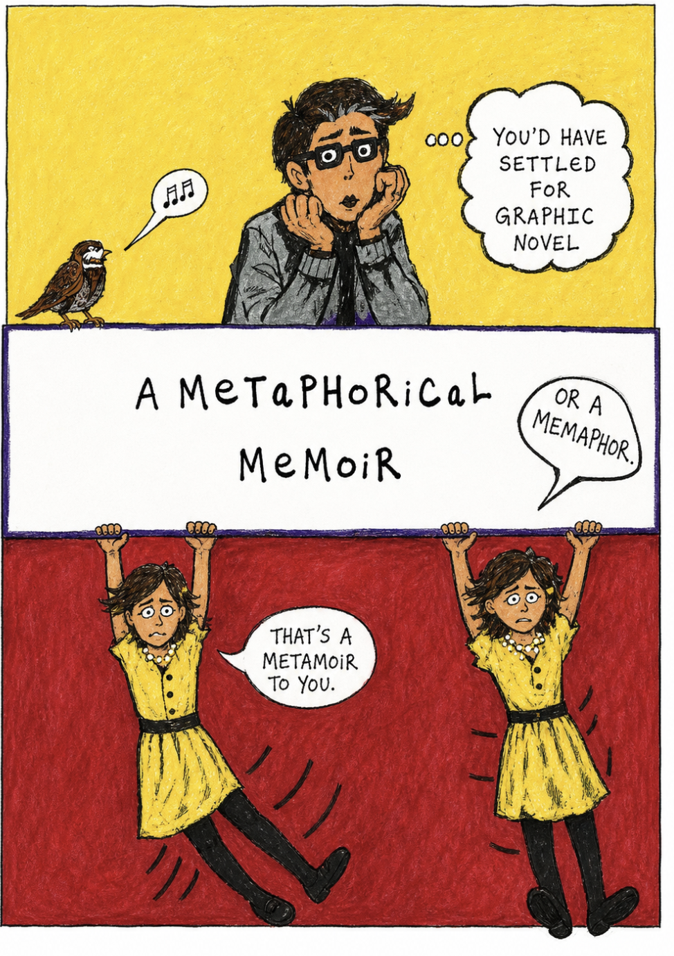 Illustrated I, Sparrow page describing the project as a metaphorical memoir or memaphor